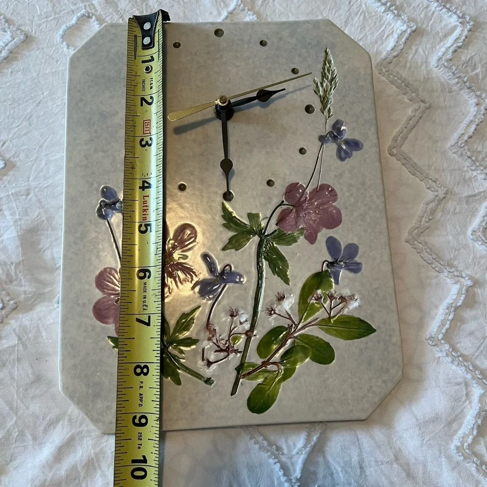 Salt Marsh Pottery Floral‎ Wall Clock Studio Art VTG Hand Painted Glazed Decor